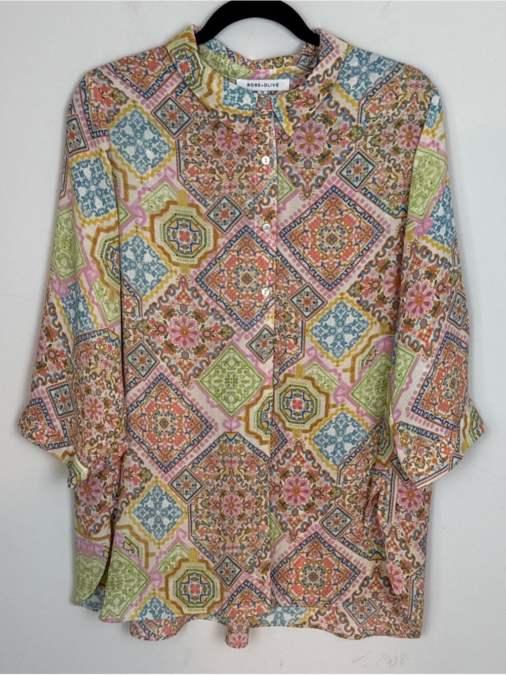 Rose + Olive Top Women's Floral Button Up Boho Lightweight Blouse 1X